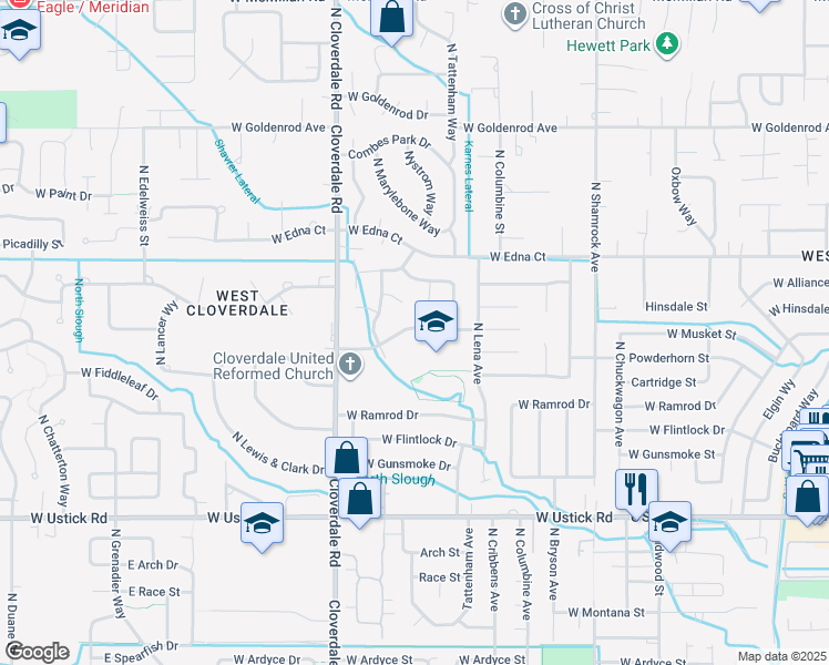 map of restaurants, bars, coffee shops, grocery stores, and more near 11961 West Musket Drive in Boise