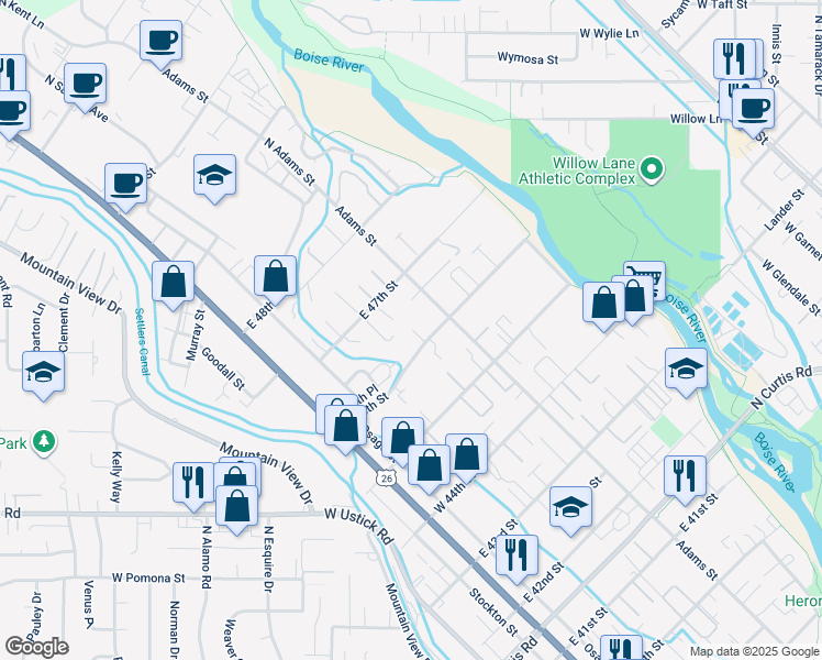 map of restaurants, bars, coffee shops, grocery stores, and more near 219 East 47th Street in Garden City