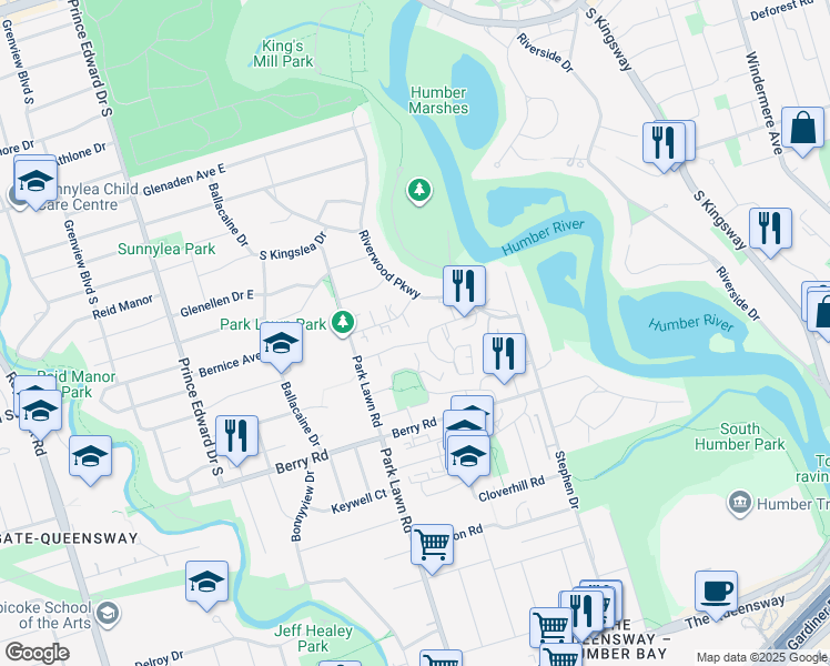 map of restaurants, bars, coffee shops, grocery stores, and more near in Toronto