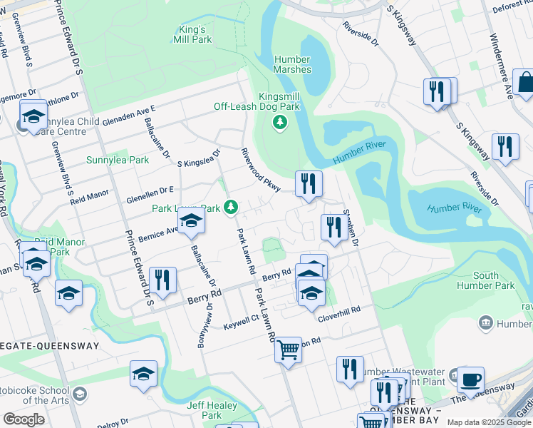 map of restaurants, bars, coffee shops, grocery stores, and more near 8 Hill Heights Road in Toronto