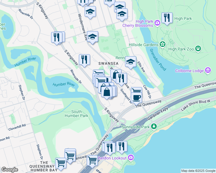 map of restaurants, bars, coffee shops, grocery stores, and more near 35 Ormskirk Avenue in Toronto