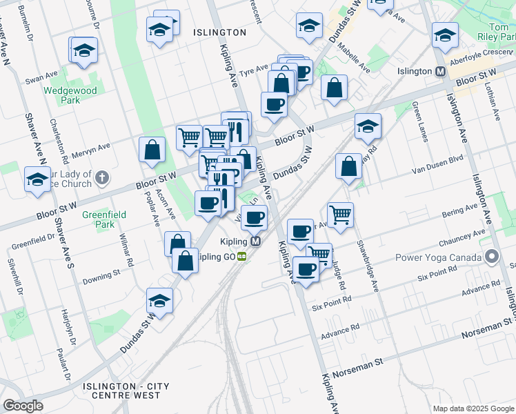map of restaurants, bars, coffee shops, grocery stores, and more near 15 Viking Lane in Toronto