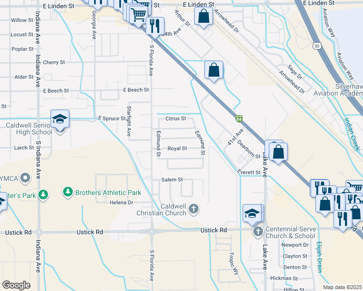 map of restaurants, bars, coffee shops, grocery stores, and more near 3101 Turning Leaf Street in Caldwell