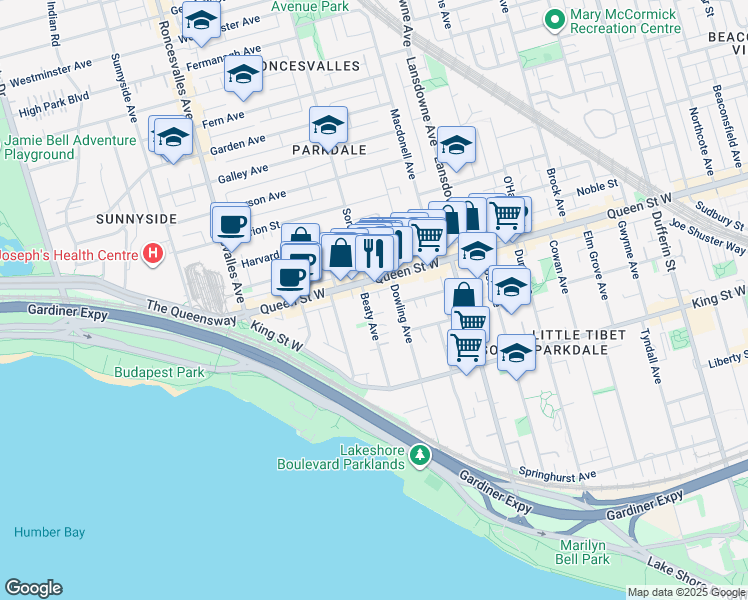 map of restaurants, bars, coffee shops, grocery stores, and more near 81 Beaty Avenue in Toronto
