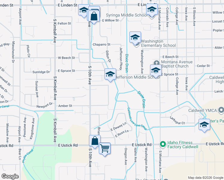 map of restaurants, bars, coffee shops, grocery stores, and more near 3311 South 10th Avenue in Caldwell