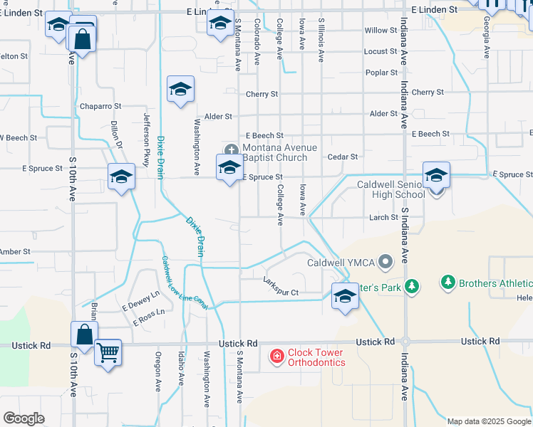 map of restaurants, bars, coffee shops, grocery stores, and more near 3412 Colorado Avenue in Caldwell