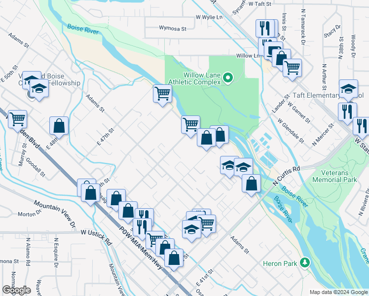 map of restaurants, bars, coffee shops, grocery stores, and more near 507 East 45th Street in Garden City