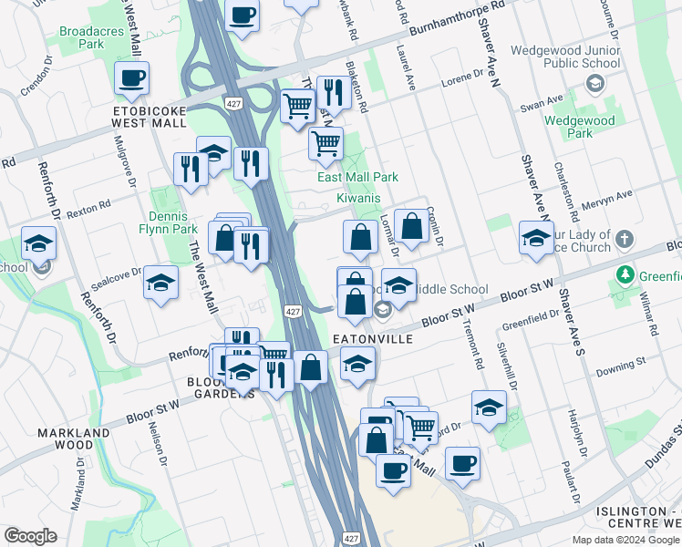 map of restaurants, bars, coffee shops, grocery stores, and more near in 