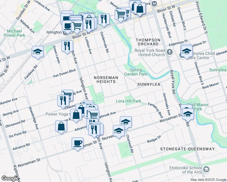map of restaurants, bars, coffee shops, grocery stores, and more near 89 Eagle Road in Toronto