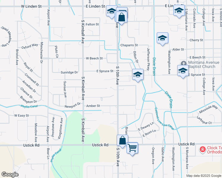 map of restaurants, bars, coffee shops, grocery stores, and more near 3410 South 10th Avenue in Caldwell