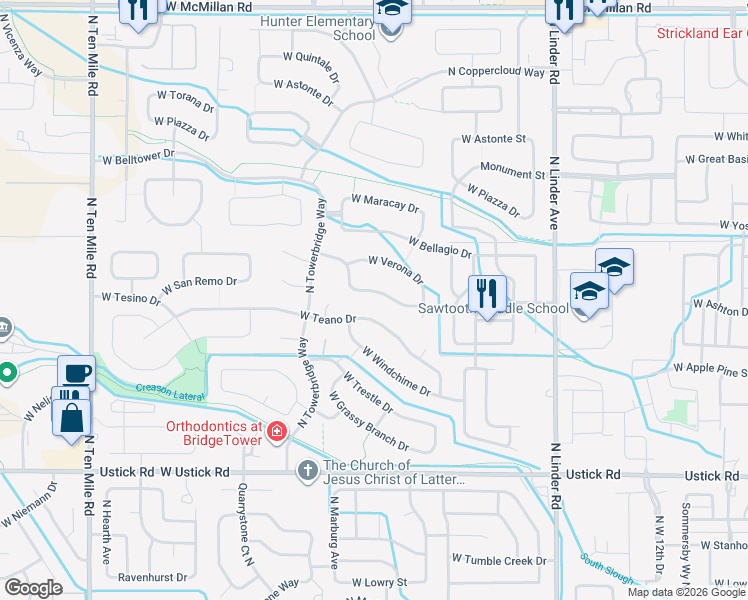 map of restaurants, bars, coffee shops, grocery stores, and more near 2174 West San Remo Drive in Meridian