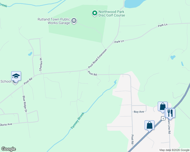 map of restaurants, bars, coffee shops, grocery stores, and more near 903 Post Road in Rutland