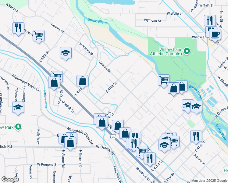 map of restaurants, bars, coffee shops, grocery stores, and more near 219 East 47th Street in Garden City