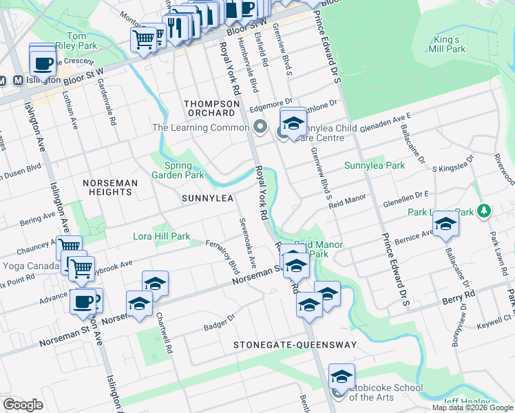 map of restaurants, bars, coffee shops, grocery stores, and more near in Toronto