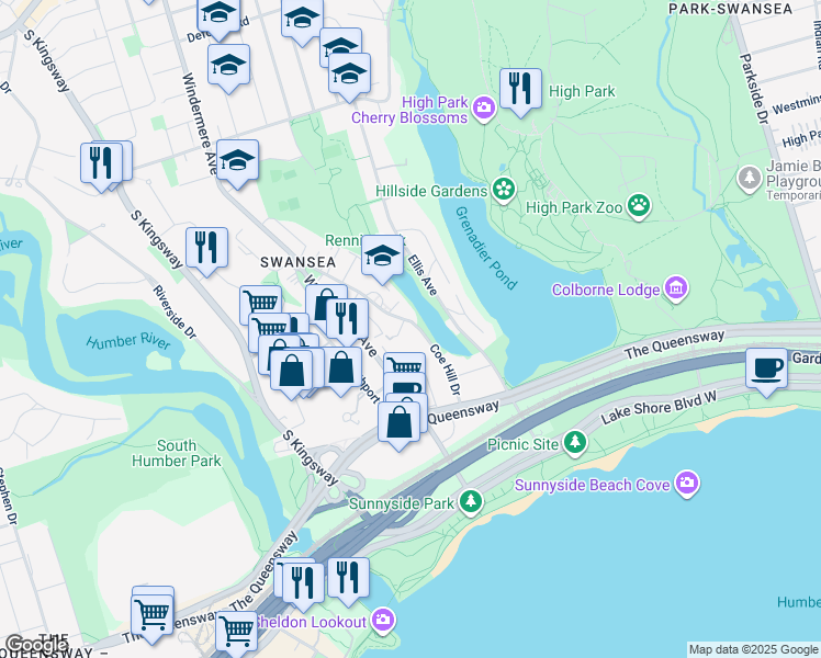 map of restaurants, bars, coffee shops, grocery stores, and more near 60 Coe Hill Drive in Toronto