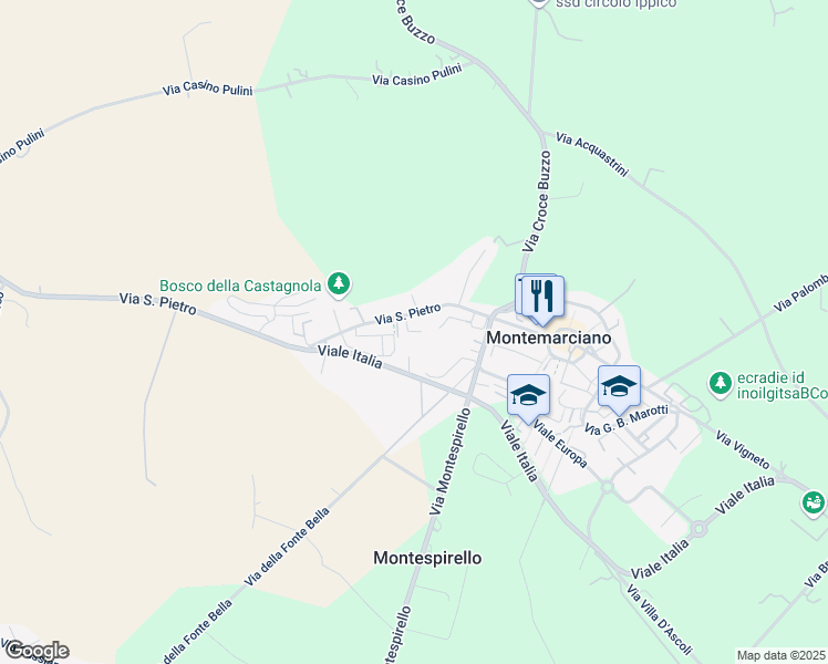 map of restaurants, bars, coffee shops, grocery stores, and more near 13A Via San Pietro in Montemarciano