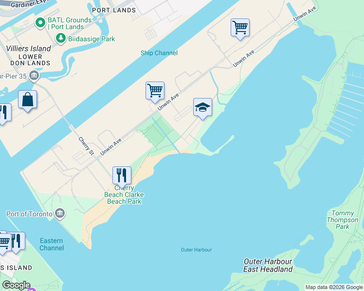 map of restaurants, bars, coffee shops, grocery stores, and more near 2 Regatta Road in Toronto