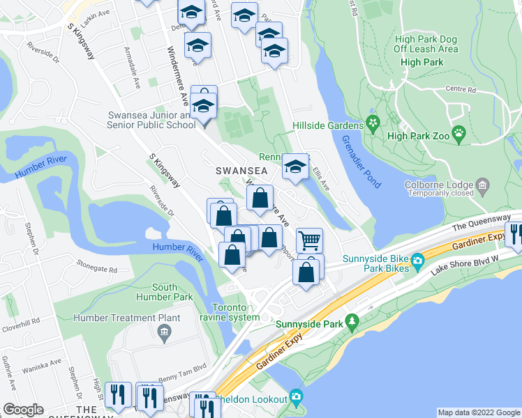 map of restaurants, bars, coffee shops, grocery stores, and more near in Toronto