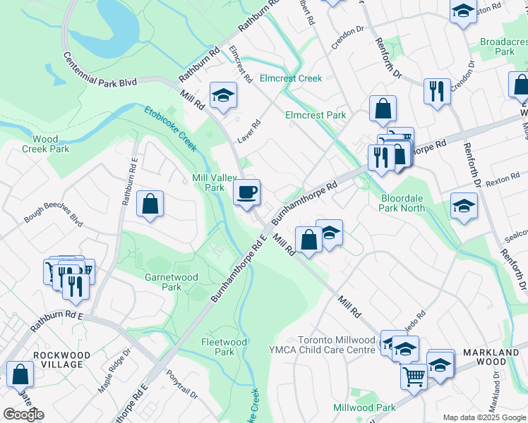 map of restaurants, bars, coffee shops, grocery stores, and more near in Toronto