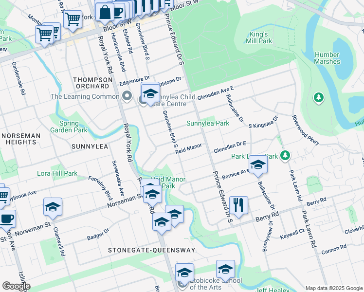 map of restaurants, bars, coffee shops, grocery stores, and more near in Toronto
