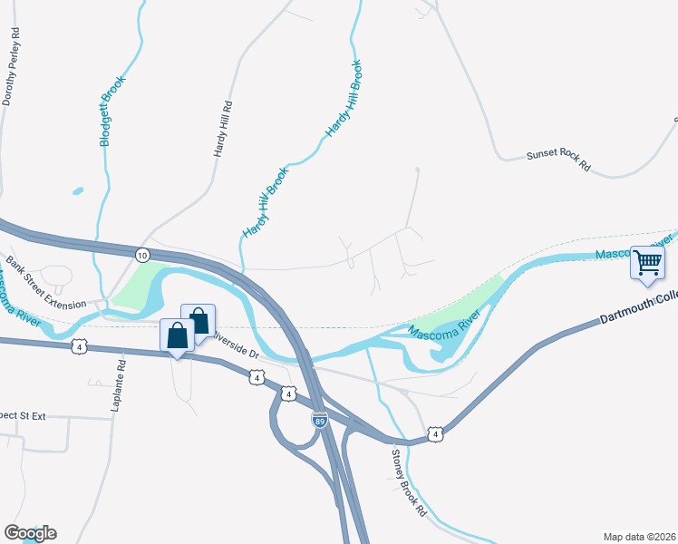 map of restaurants, bars, coffee shops, grocery stores, and more near 52 Farr Road in Lebanon
