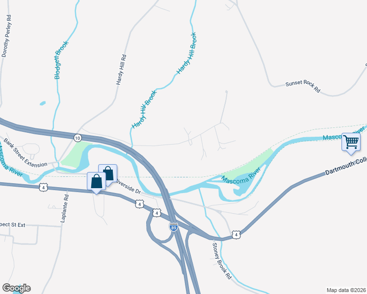 map of restaurants, bars, coffee shops, grocery stores, and more near 52 Farr Road in Lebanon