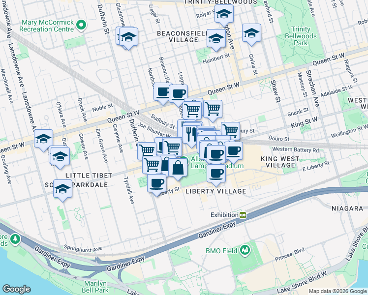 map of restaurants, bars, coffee shops, grocery stores, and more near 212 Eglinton Avenue East in Toronto