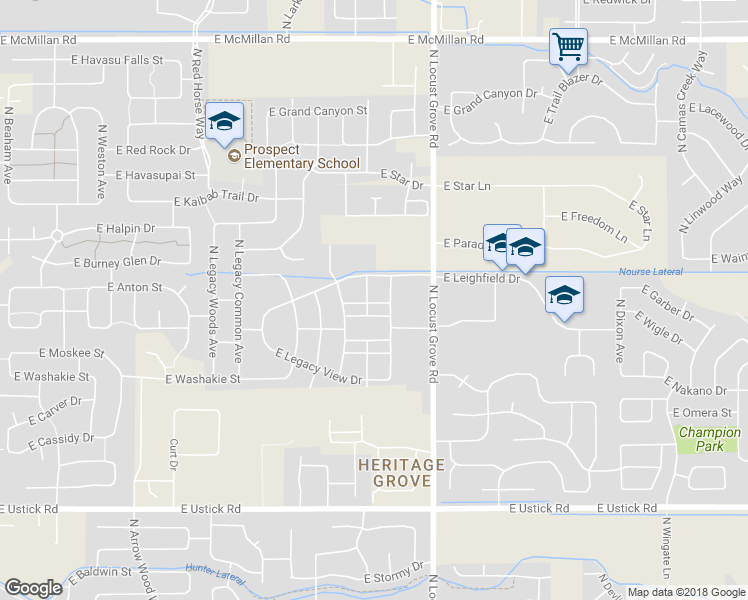 map of restaurants, bars, coffee shops, grocery stores, and more near 3902 North Heritage View Avenue in Meridian