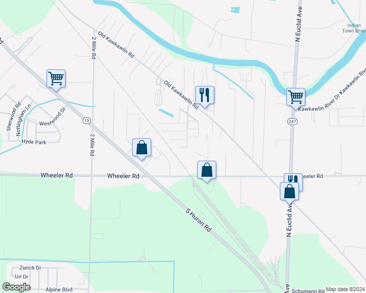 map of restaurants, bars, coffee shops, grocery stores, and more near 3257 Knight Court in Bay City