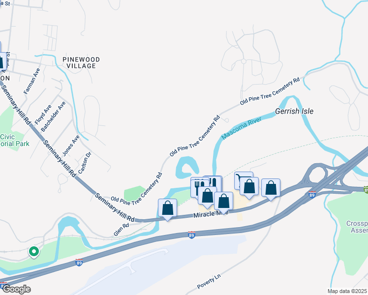 map of restaurants, bars, coffee shops, grocery stores, and more near 198 Old Pine Tree Cemetery Road in Lebanon