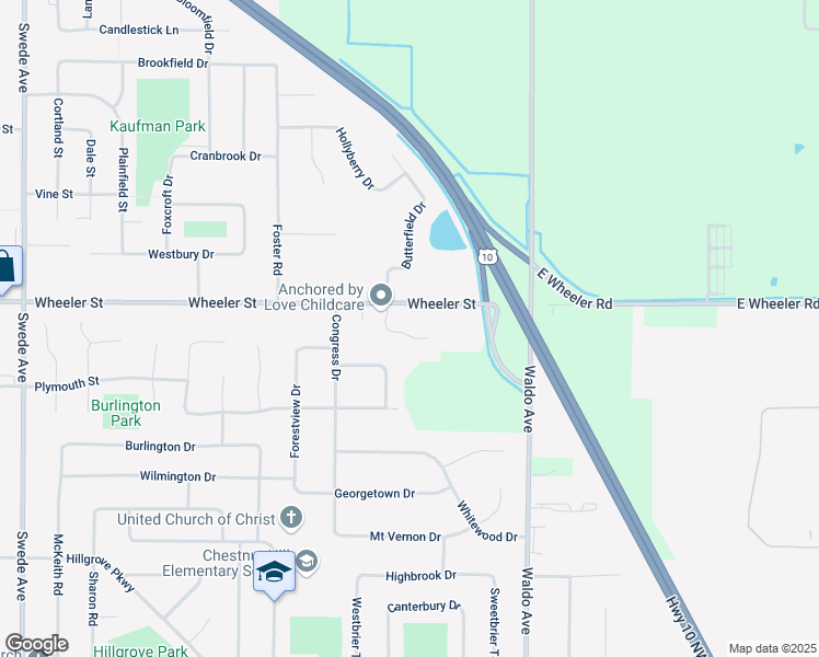 map of restaurants, bars, coffee shops, grocery stores, and more near 2910 East Wheeler Street in Midland