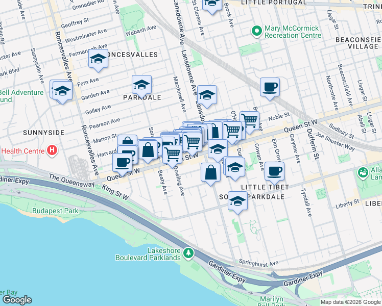 map of restaurants, bars, coffee shops, grocery stores, and more near 3 Macdonell Avenue in Toronto