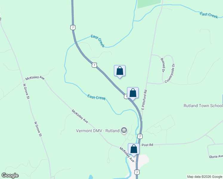 map of restaurants, bars, coffee shops, grocery stores, and more near 1011-1213 U.S. 7 in Rutland