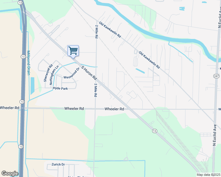 map of restaurants, bars, coffee shops, grocery stores, and more near 3403 South Huron Road in Bay City