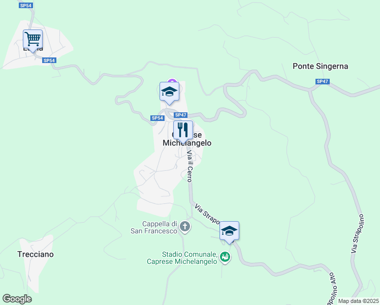 map of restaurants, bars, coffee shops, grocery stores, and more near 123 Strada Comunale Caprese Michelangelo Fosso da Bagno in Caprese Michelangelo