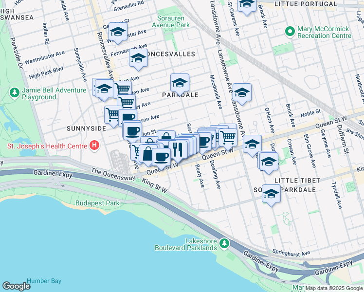 map of restaurants, bars, coffee shops, grocery stores, and more near 25 Callender Street in Toronto