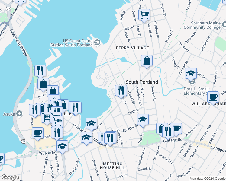 map of restaurants, bars, coffee shops, grocery stores, and more near 71 3rd Street in Portland