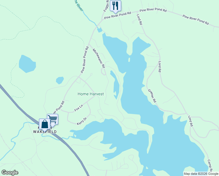 map of restaurants, bars, coffee shops, grocery stores, and more near 238 Michawanic Road in Wakefield