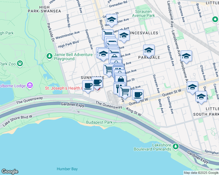 map of restaurants, bars, coffee shops, grocery stores, and more near 175 Marion Street in Toronto