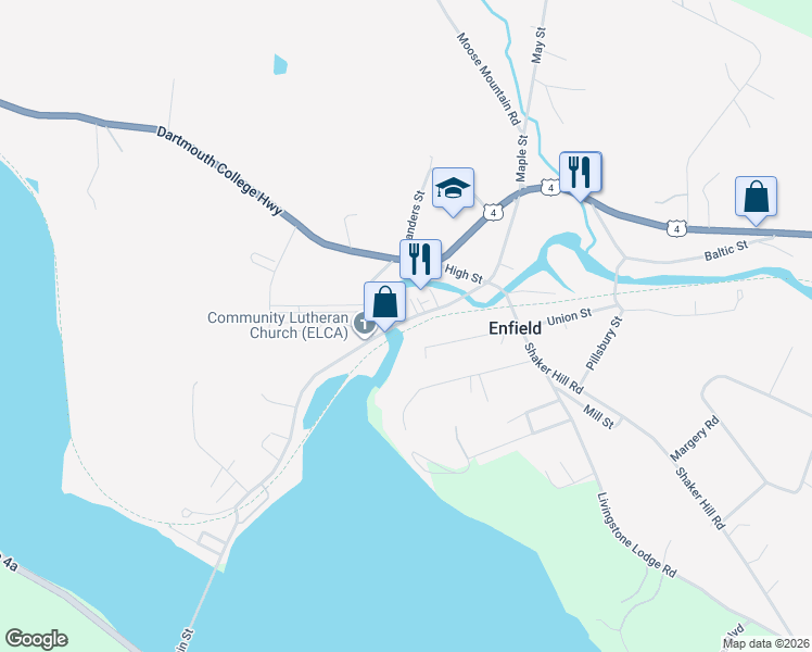 map of restaurants, bars, coffee shops, grocery stores, and more near 79 Main Street in Enfield