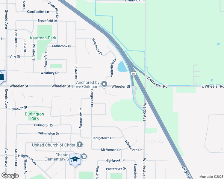 map of restaurants, bars, coffee shops, grocery stores, and more near 2910 East Wheeler Street in Midland