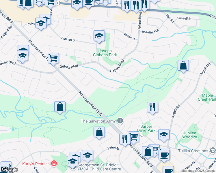 map of restaurants, bars, coffee shops, grocery stores, and more near 48 Metcalfe Court in Georgetown