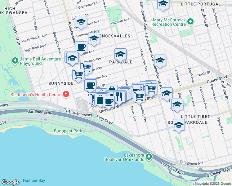 map of restaurants, bars, coffee shops, grocery stores, and more near 7 Harvard Avenue in Toronto