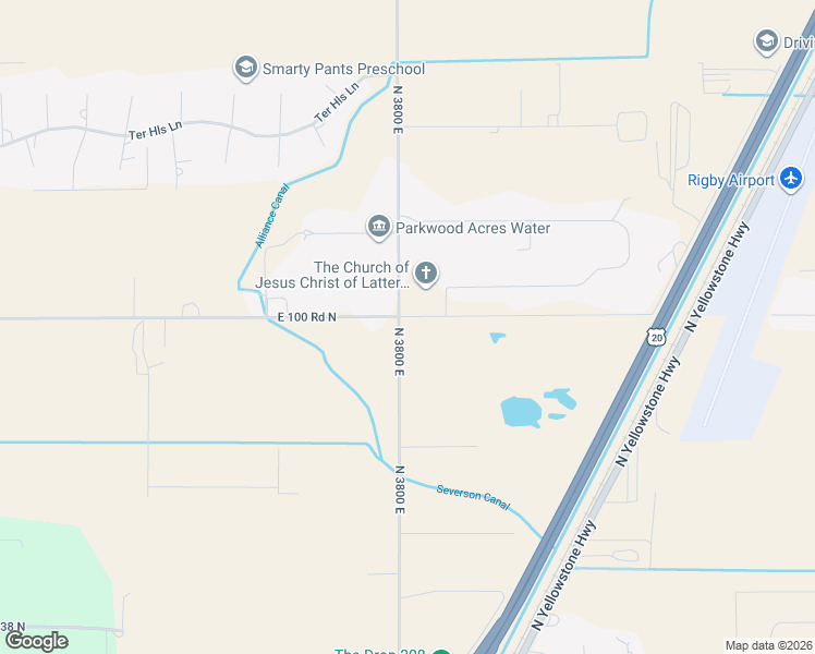map of restaurants, bars, coffee shops, grocery stores, and more near 3802 East 100 Road North in Rigby