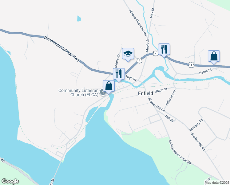 map of restaurants, bars, coffee shops, grocery stores, and more near 79 Main Street in Enfield