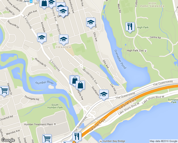 map of restaurants, bars, coffee shops, grocery stores, and more near in Toronto