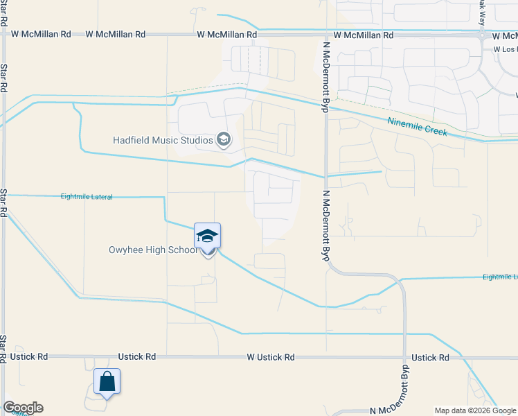 map of restaurants, bars, coffee shops, grocery stores, and more near 4005 North McDermott Road in Meridian