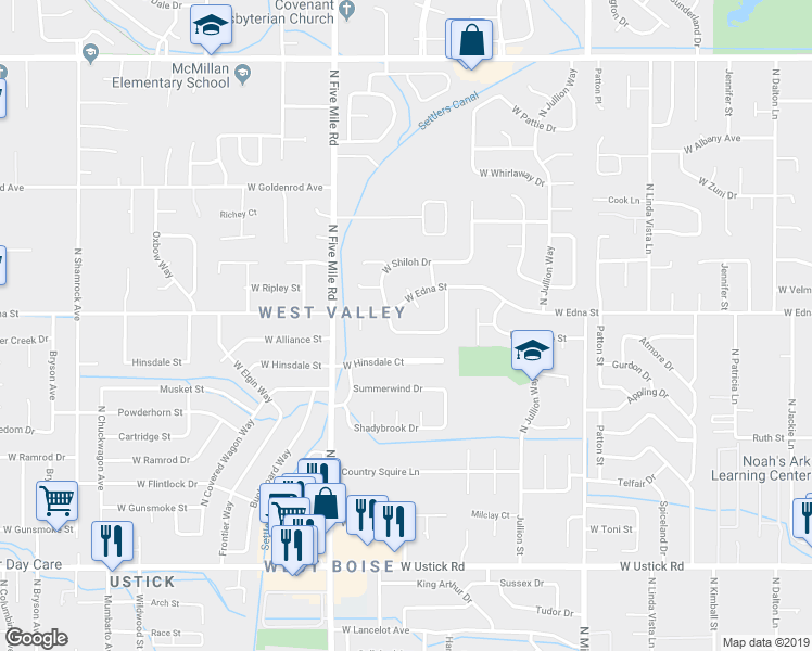 map of restaurants, bars, coffee shops, grocery stores, and more near 10360 West Alliance Street in Boise