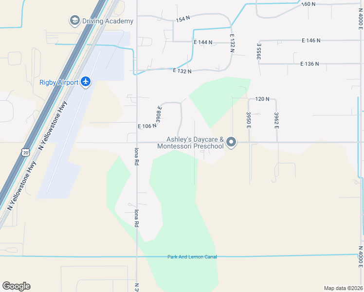 map of restaurants, bars, coffee shops, grocery stores, and more near 3920 East 100 Road North in Rigby