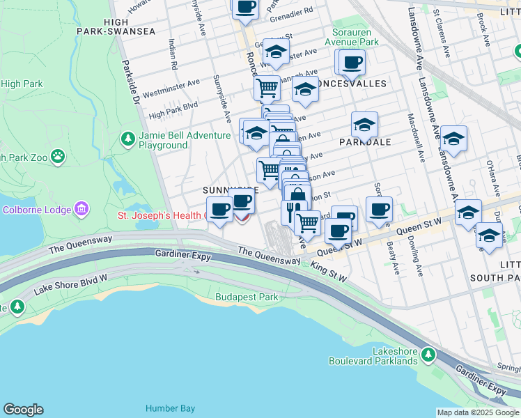 map of restaurants, bars, coffee shops, grocery stores, and more near 190 Marion Street in Toronto